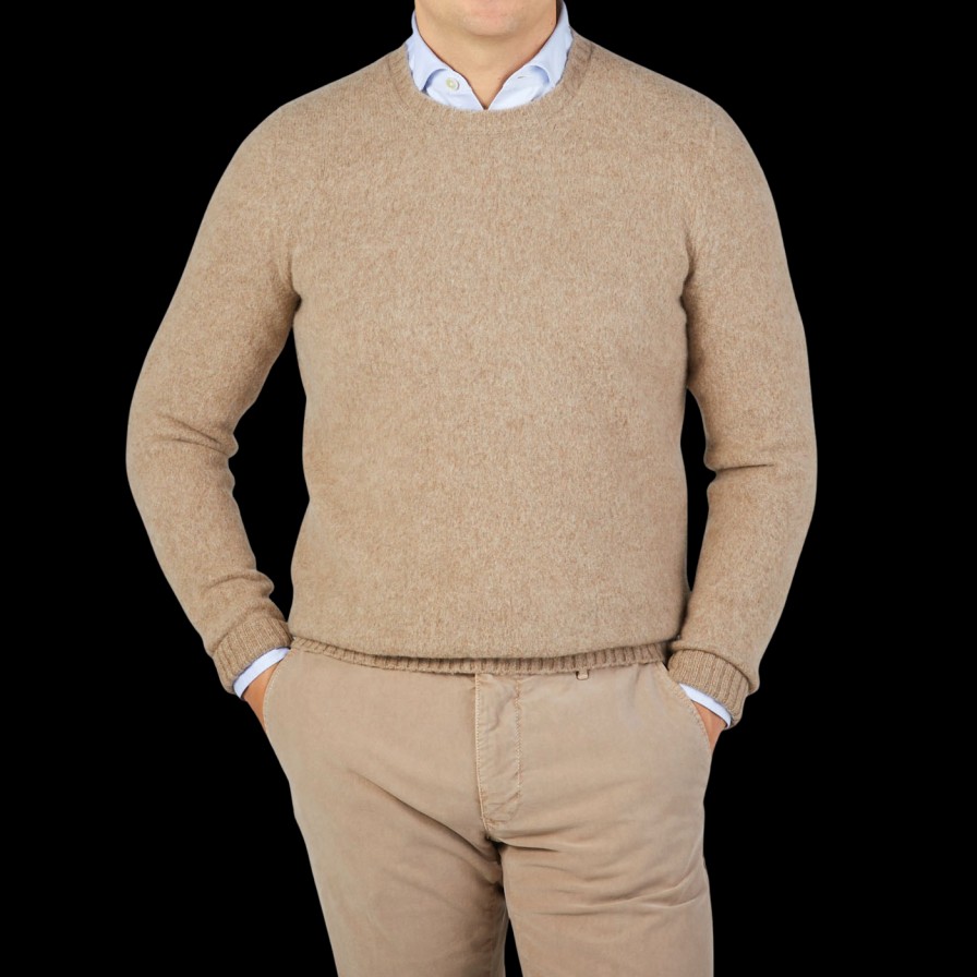 Drumohr Beige Brushed Lambswool Crew Neck Sweater Best