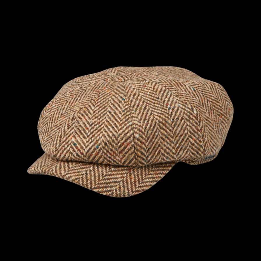 Wigéns Beige Magee Herringbone Wool Tweed Newsboy Classic Cap Clearance