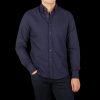 Stenströms Navy Blue Cotton Oxford Slimline Shirt New