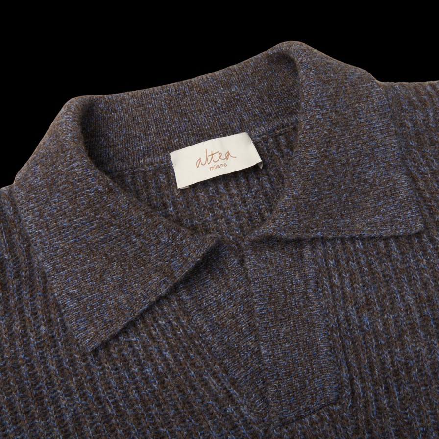 Altea Blue Melange Wool Cashmere Ls Polo Clearance