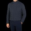 Gran Sasso Steel Blue Wool Cable Knit Roll Neck Clearance