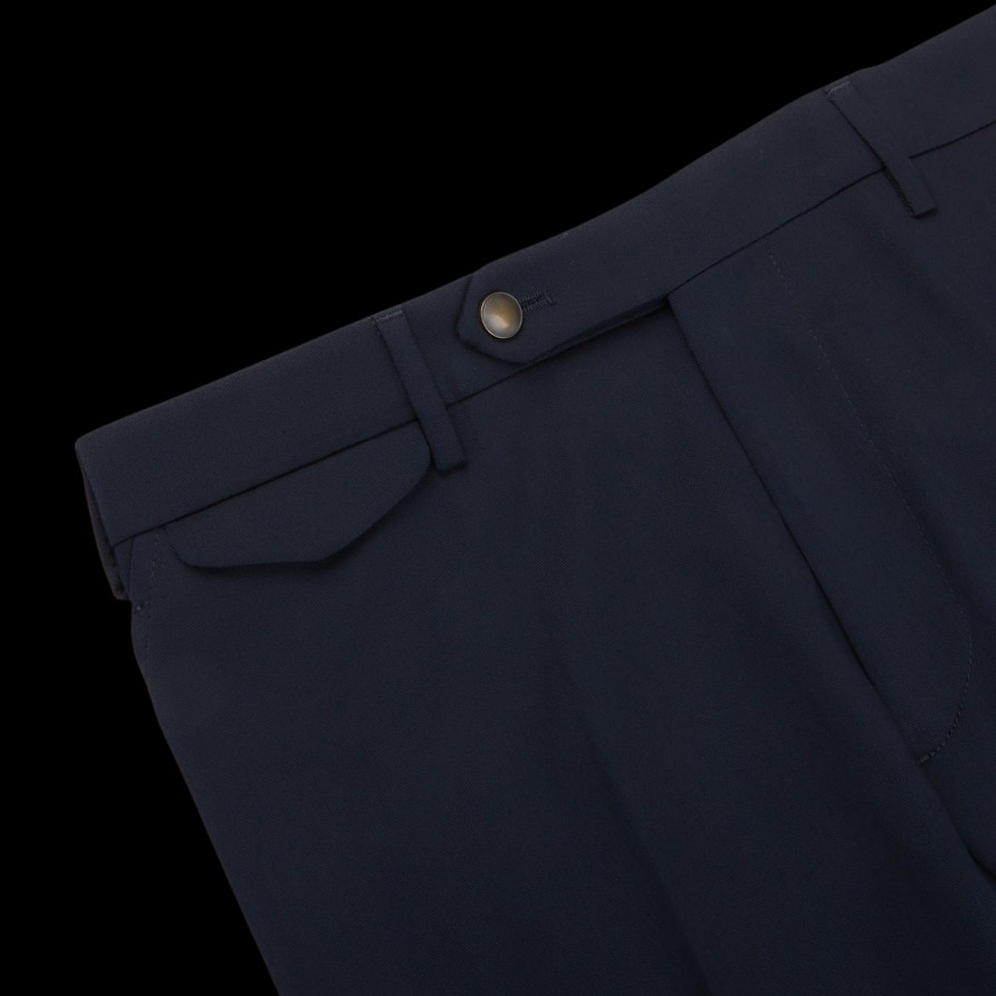 Berwich Navy Blue Cotton Flat Front Trousers New