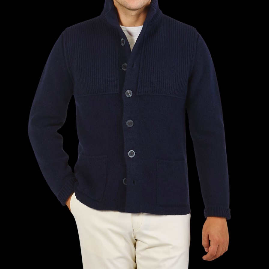 Inis Meain Navy Merino Wool Storm Jacket New