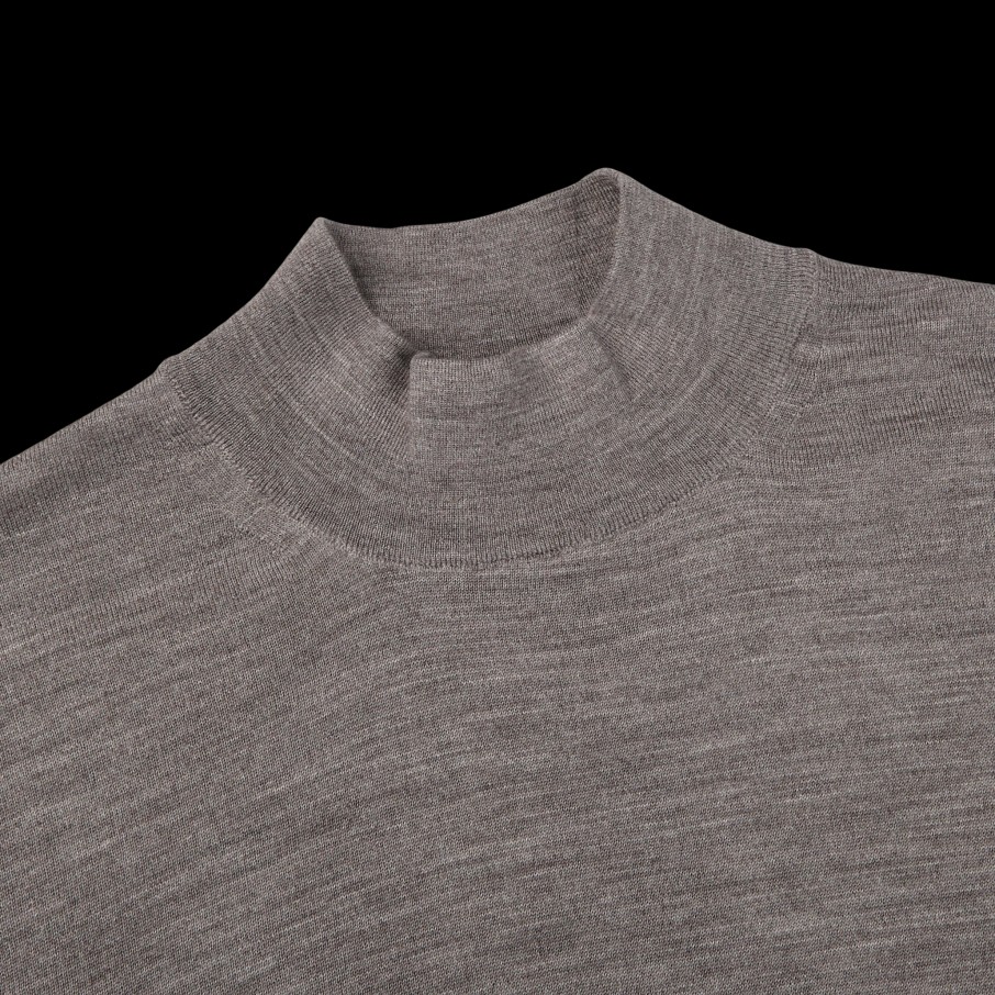 Fedeli Grey Melange 140S Wool Mockneck Sweater Online