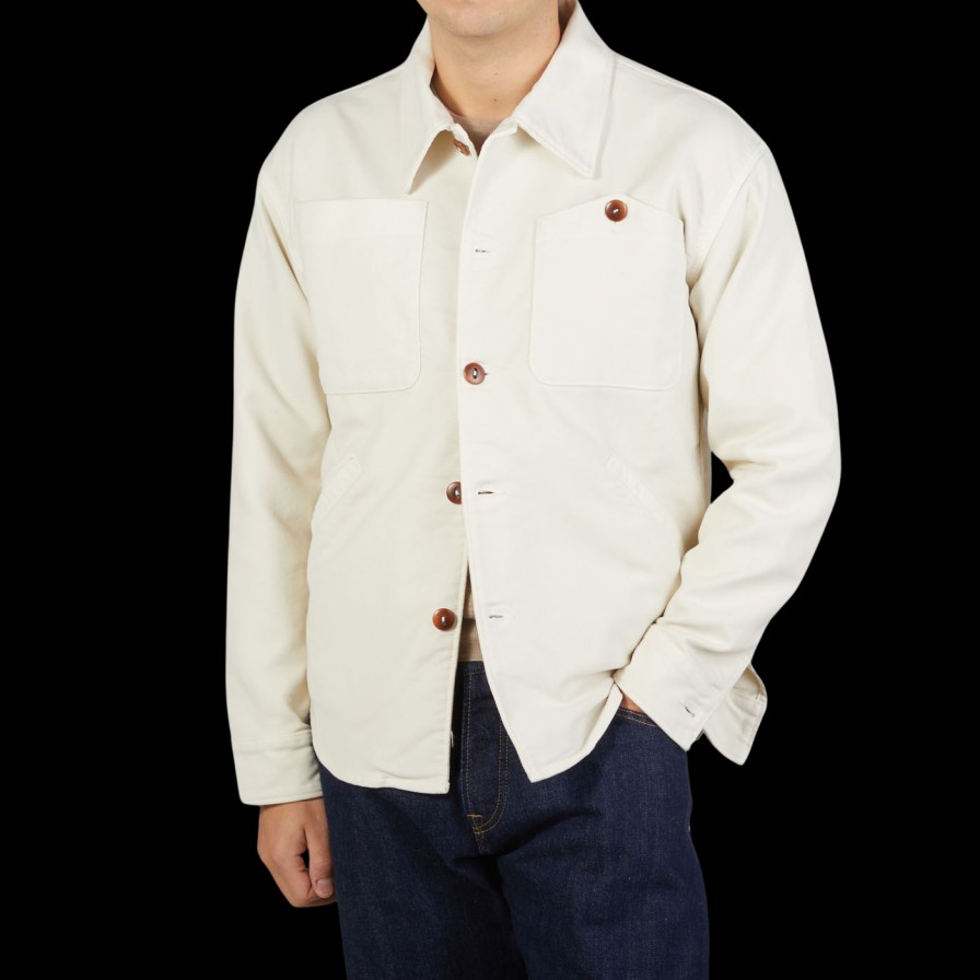 Tela Genova Ecru White Brushed Cotton Leo Overshirt Online