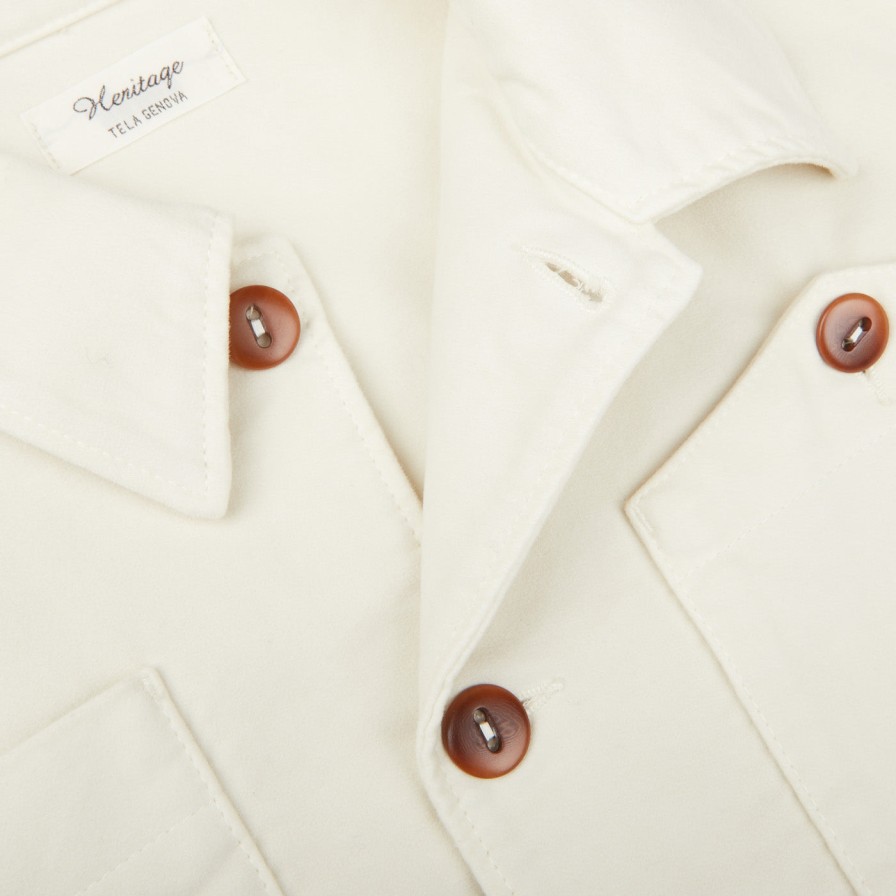 Tela Genova Ecru White Brushed Cotton Leo Overshirt Online