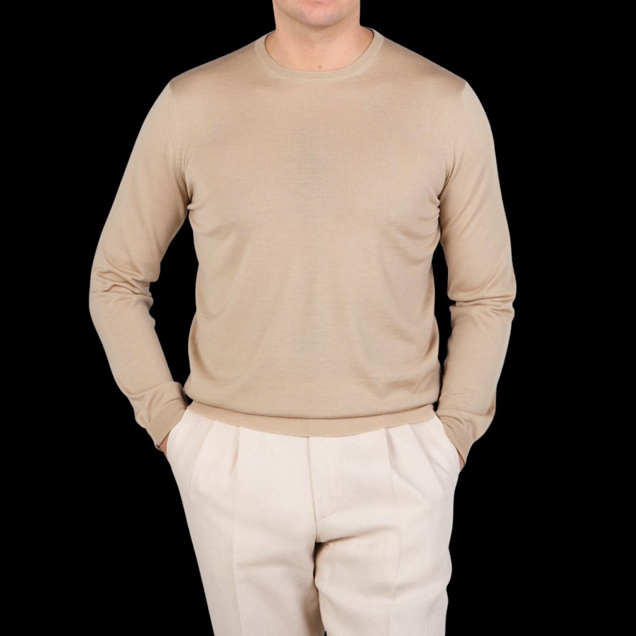 Filippo de Laurentiis Camel Beige Super 120S Merino Crew Neck Hot