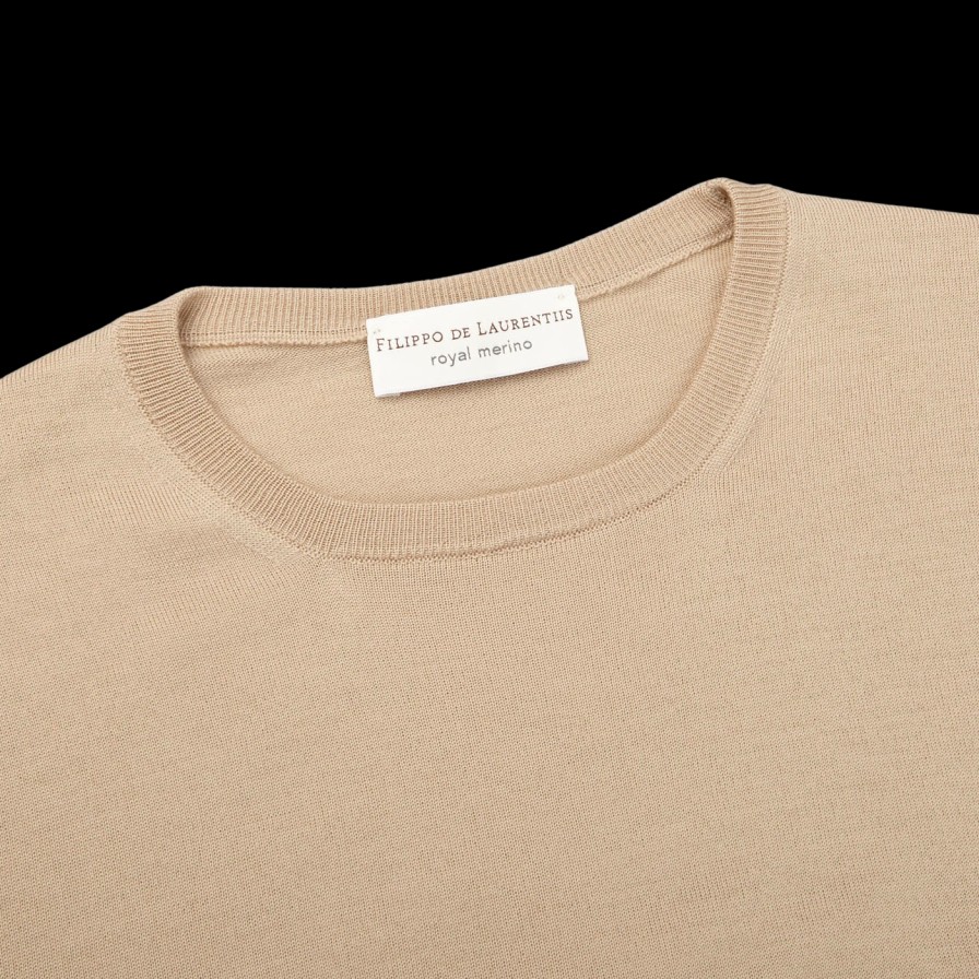 Filippo de Laurentiis Camel Beige Super 120S Merino Crew Neck Hot