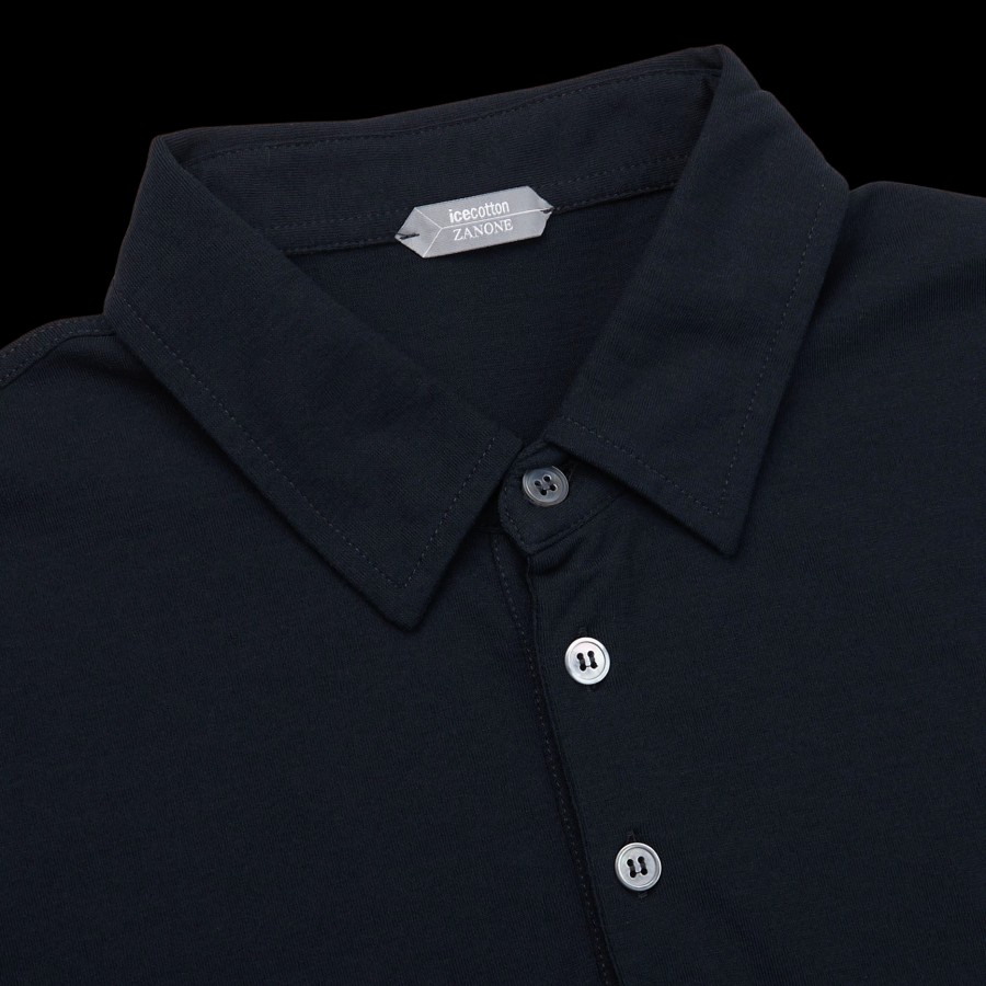 Zanone Navy Blue Ice Cotton Ls Polo Shirt Online