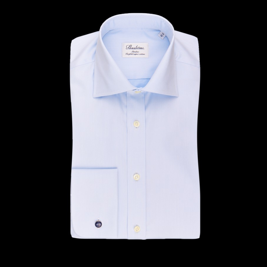 Stenströms Light Blue Slimline Double Cuff Shirt Hot