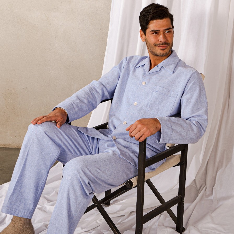 Derek Rose Blue Herringbone Cotton Classic Fit Pyjamas New