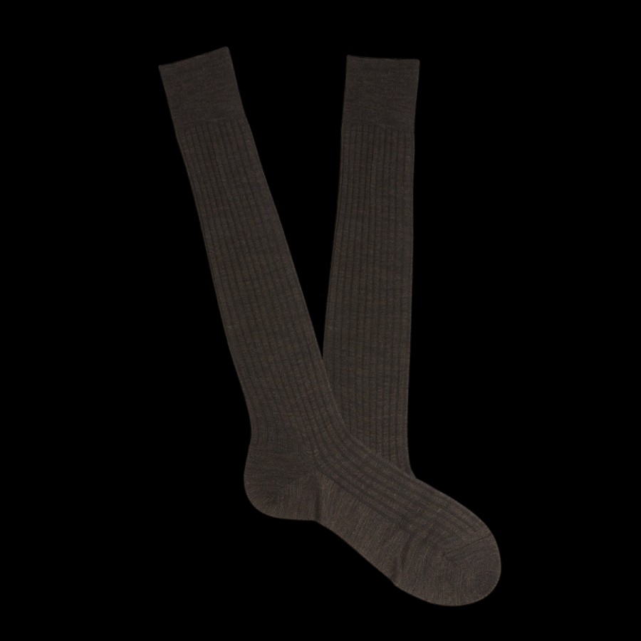 Pantherella Brown Merino Wool Ribbed Knee Socks Best