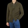 Zanone Military Green Wool Shawl Collar Cardigan New