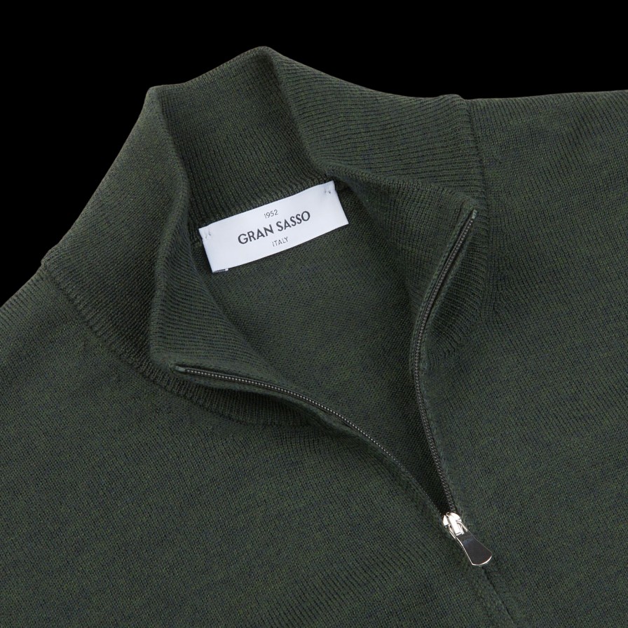 Gran Sasso Green Extrafine Merino Wool Zip Cardigan New