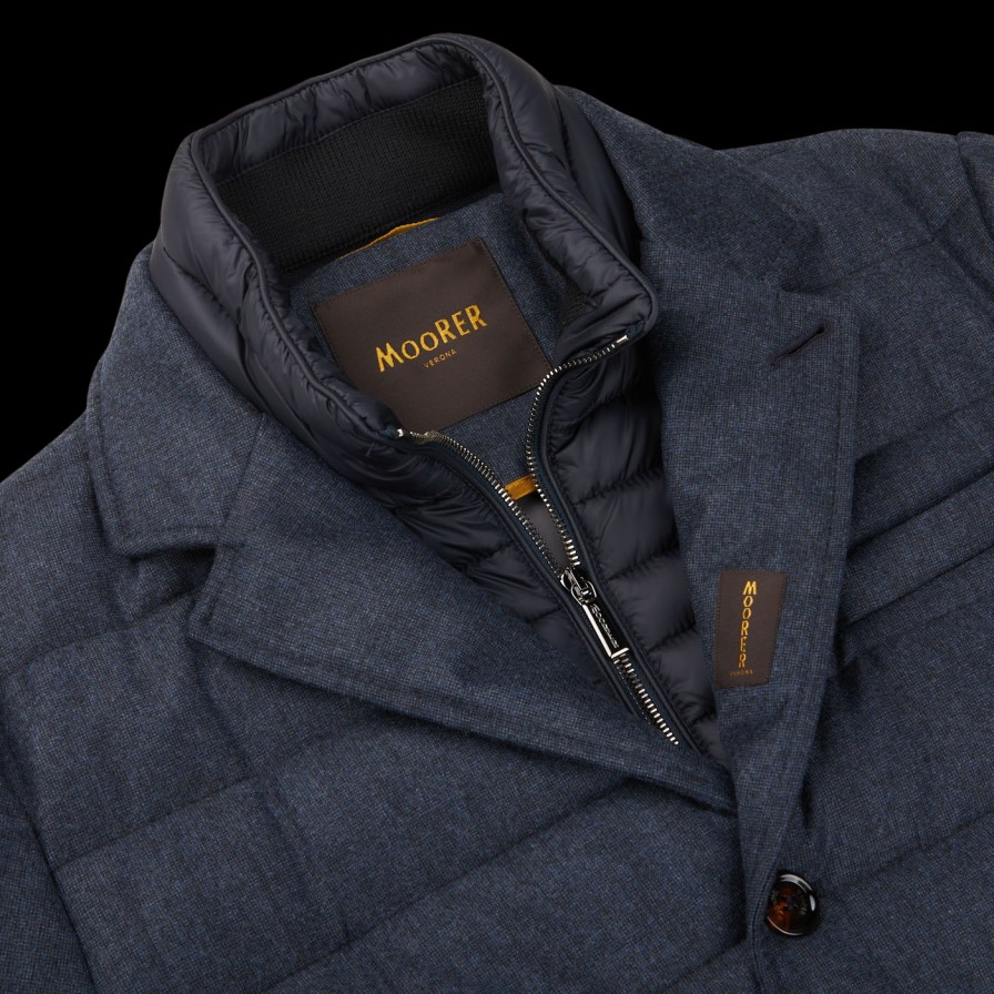 Moorer Blue Melange Wool Down Padded Jacket Online