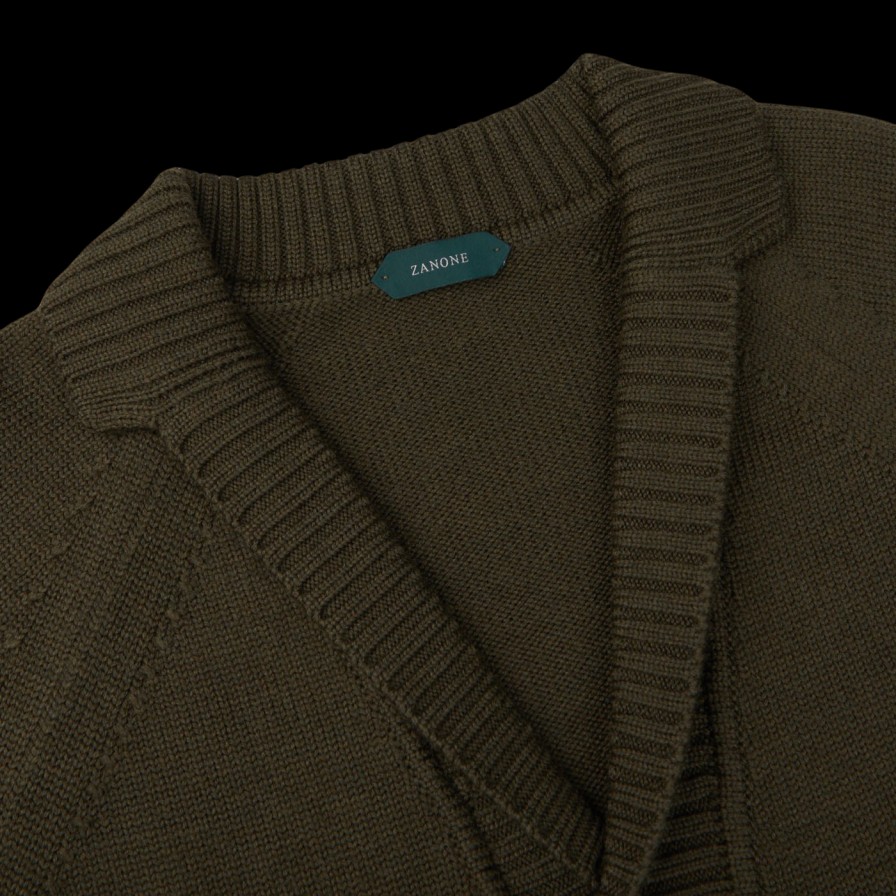 Zanone Military Green Wool Shawl Collar Cardigan Hot