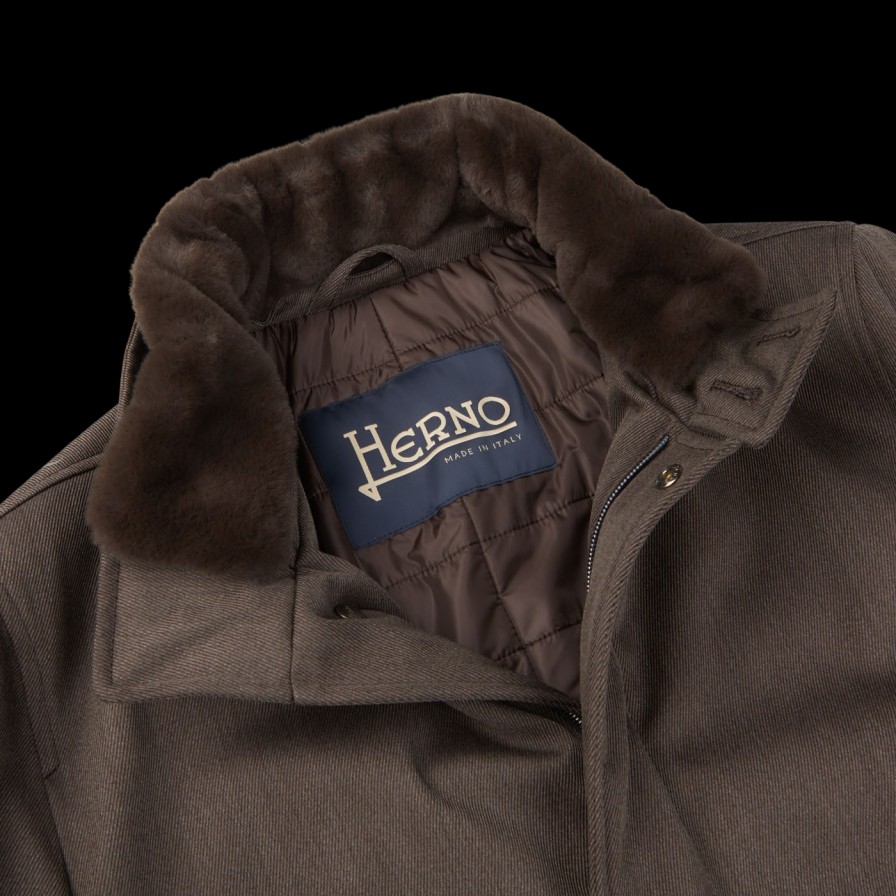 Herno Dark Brown Loro Piana Wool Twill Jacket New