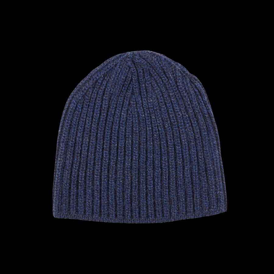 William Lockie Blue Melange Cashmere Ribbed Short Beanie Hot