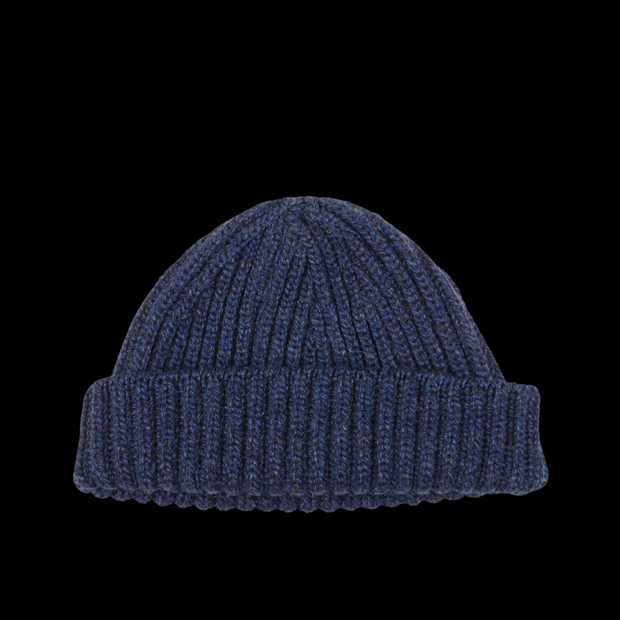 William Lockie Blue Melange Cashmere Ribbed Short Beanie Hot