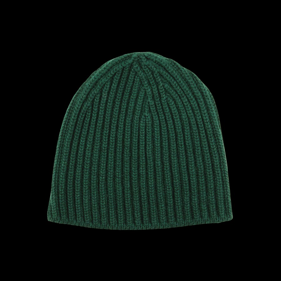 William Lockie Bottle Green Cashmere Ribbed Short Beanie Clearance