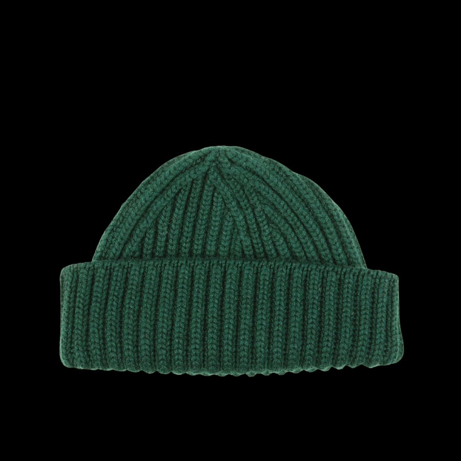 William Lockie Bottle Green Cashmere Ribbed Short Beanie Clearance