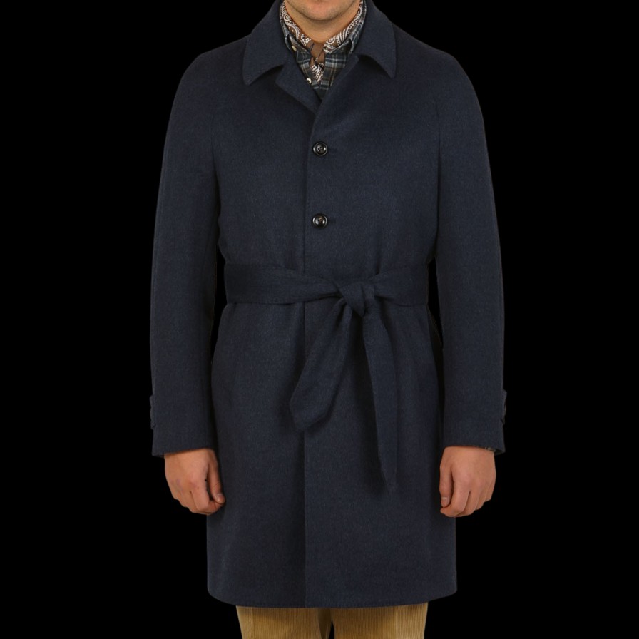 Luigi Bianchi Blue Wool Cashmere Hydro Tech Raglan Coat Online