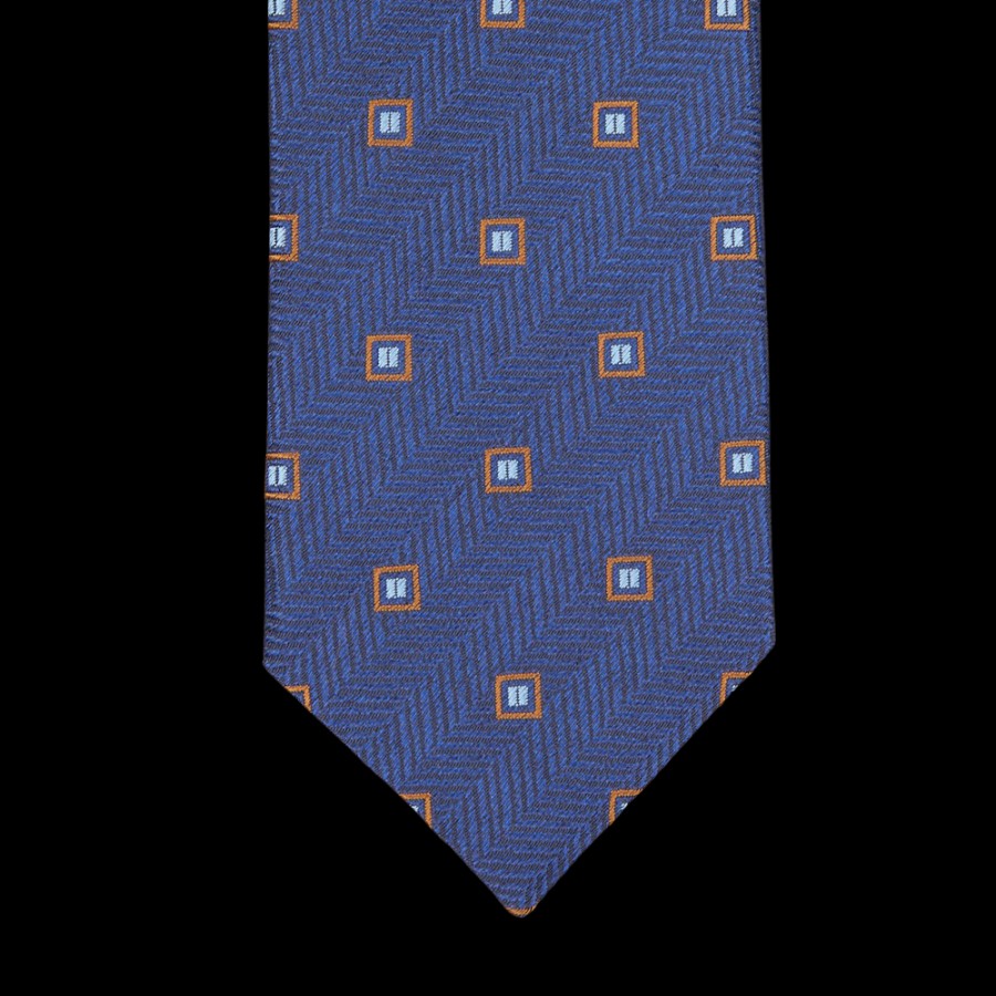 Silvio Fiorello Blue Herringbone Woven Silk Tie Hot