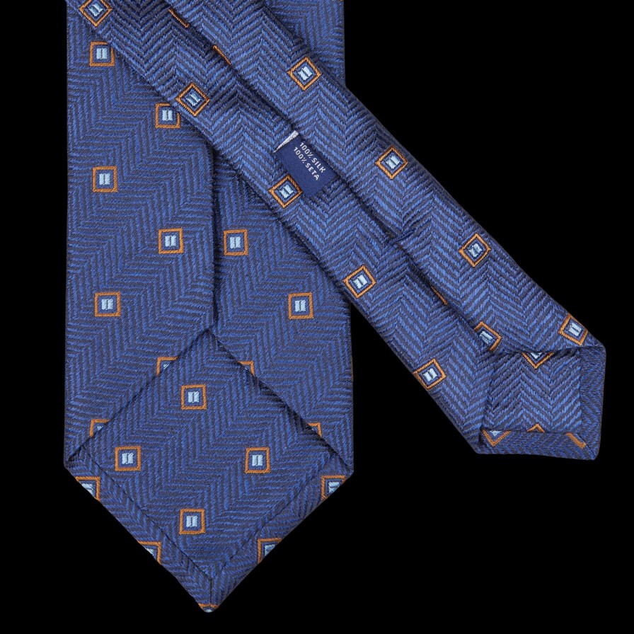 Silvio Fiorello Blue Herringbone Woven Silk Tie Hot