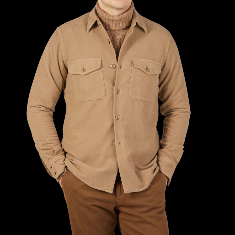 Aspesi Camel Beige Cotton Moleskin Overshirt New