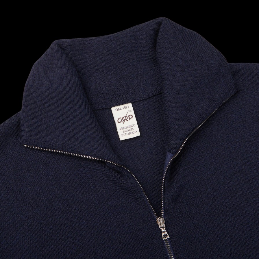 G.R.P Navy Blue Merino Wool Zip Jacket New