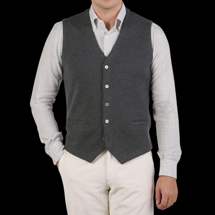 Gran Sasso Grey Melange Knitted Merino Wool Waistcoat Hot