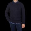 Peregrine Navy Blue Merino Wool Hudson Aran Jumper New