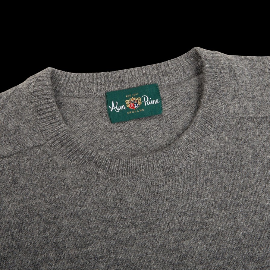 Alan Paine Grey Melange Lambswool Crew Neck Online