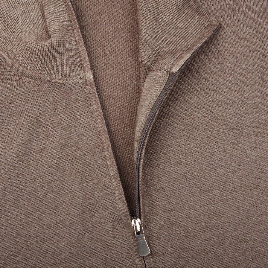 Gran Sasso Light Brown Vintage Merino Wool Zip Cardigan Clearance