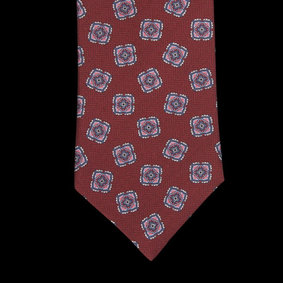 Silvio Fiorello Burgundy Medallion Printed Satin Silk Tie Online