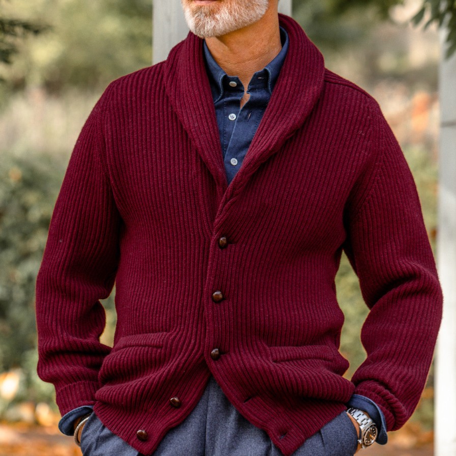 William Lockie Bordeaux Lambswool Shawl Collar Cardigan Clearance