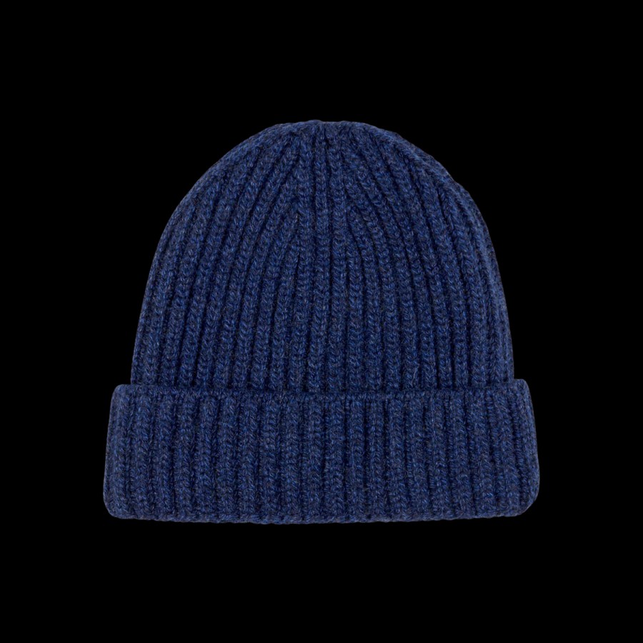 William Lockie Blue Melange Cashmere Ribbed Beanie Clearance