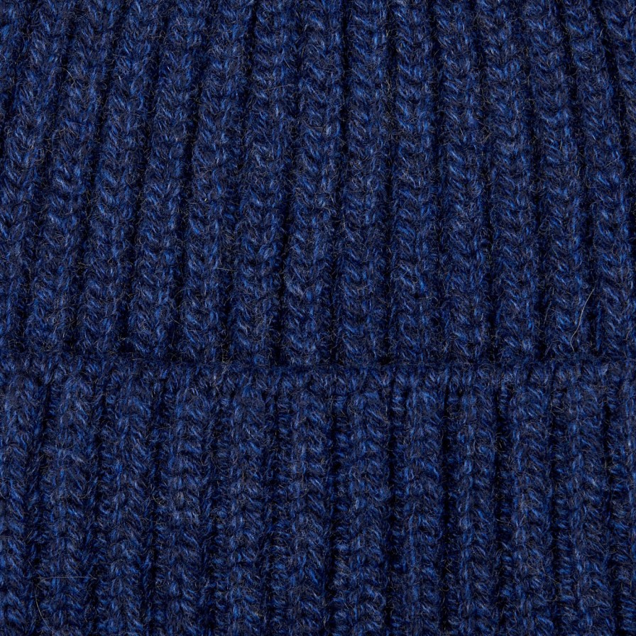 William Lockie Blue Melange Cashmere Ribbed Beanie Clearance