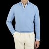 William Lockie Hyacinth Blue V-Neck Cashmere Sweater Hot