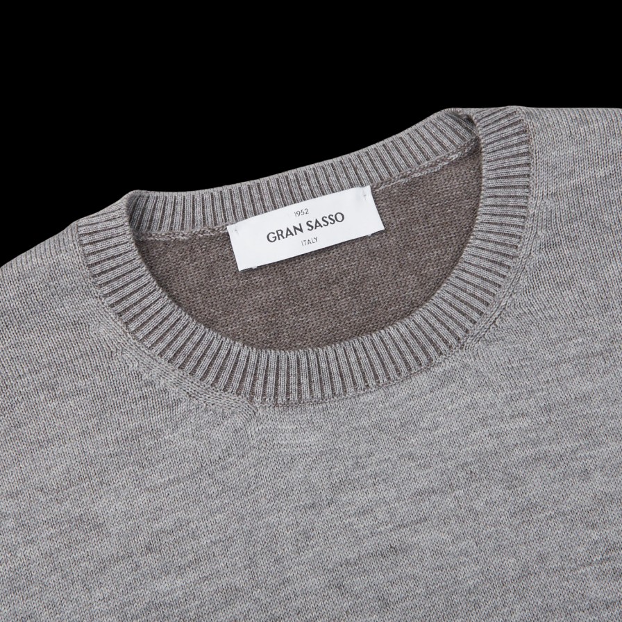 Gran Sasso Grey Melange Bicolour Merino Wool Crewneck New