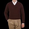 Alan Paine Raisin Brown Lambswool V-Neck Hot