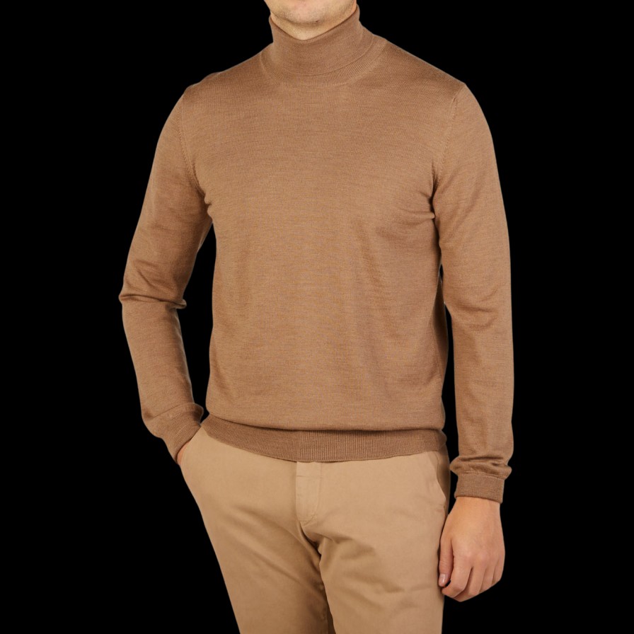 Gran Sasso Camel Beige Extra Fine Merino Roll Neck Online