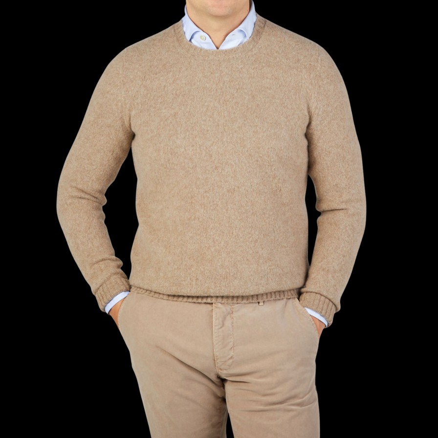 Drumohr Beige Brushed Lambswool Crew Neck Sweater Clearance