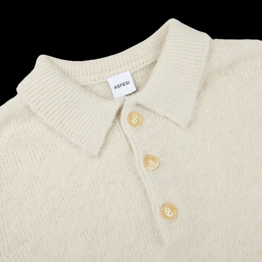 Aspesi Ecru Beige Shetland Wool Polo Shirt New