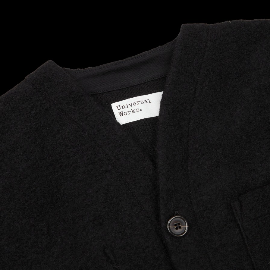 Universal Works Black Wool Fleece Button Cardigan Best