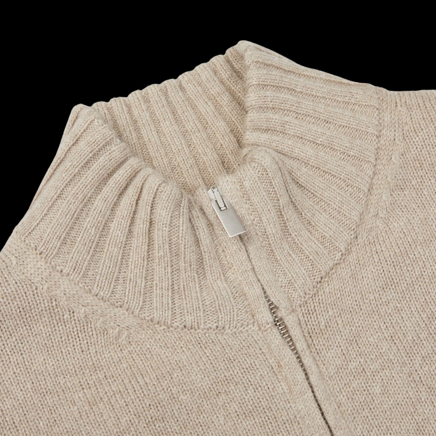 Filippo de Laurentiis Taupe Beige Wool Cashmere Zip Cardigan Hot