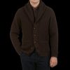 William Lockie Ebony Brown Lambswool Shawl Collar Cardigan Clearance