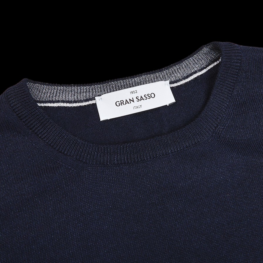 Gran Sasso Navy Extra Fine Merino Crew Neck Online