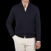 Gran Sasso Navy Extrafine Merino Wool Zip Cardigan Wholesale