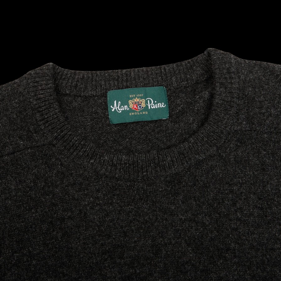 Alan Paine Charcoal Grey Lambswool Crew Neck Clearance